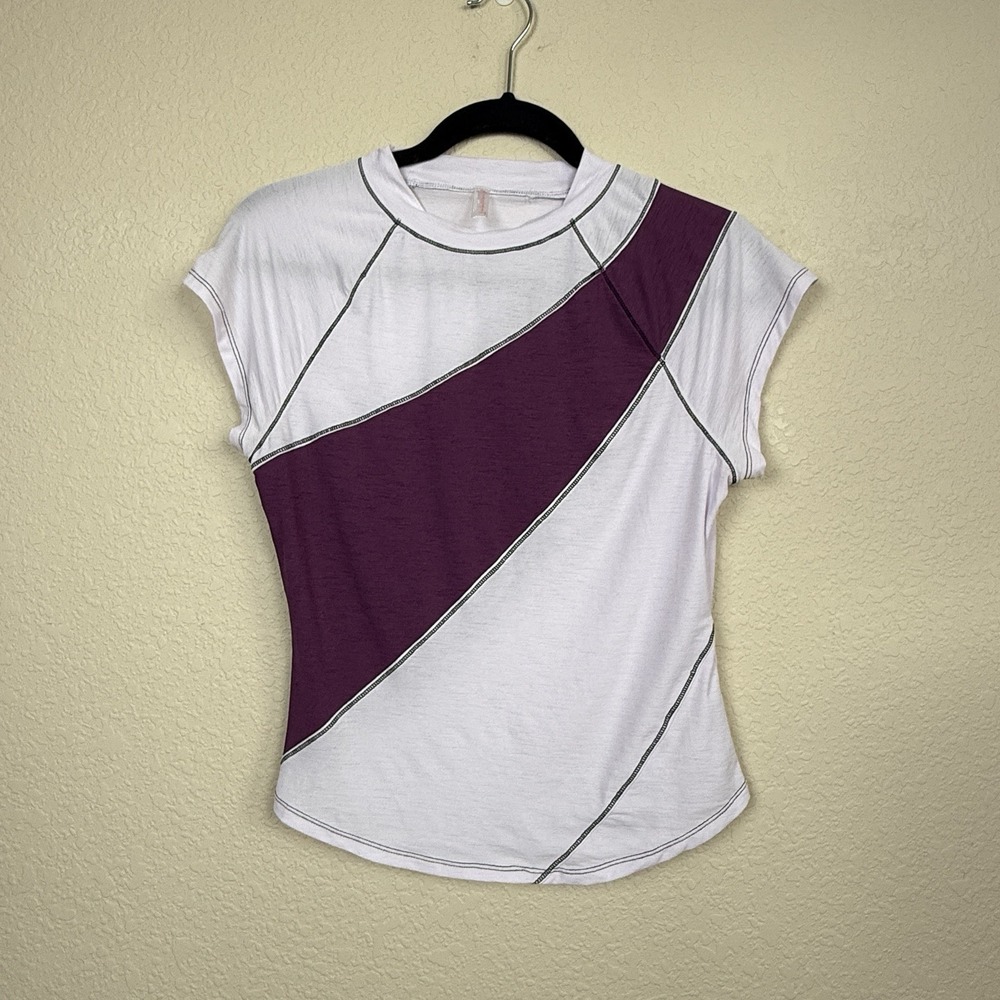 Free People FP Movement Tempo Colorblock Performance T-Shirt Purple Sz M